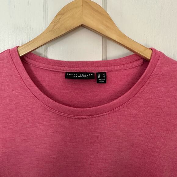 Susan Graver Weekend Pink Heathered Brushed Knit Top Size M Side Hem Zippers - Picture 7 of 9